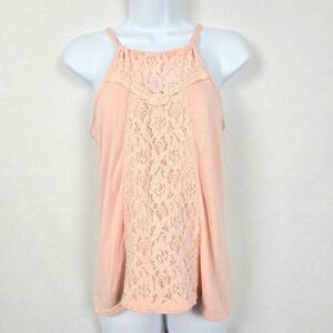 Vanity Lace Front Halter Tank Top Blush Pink S